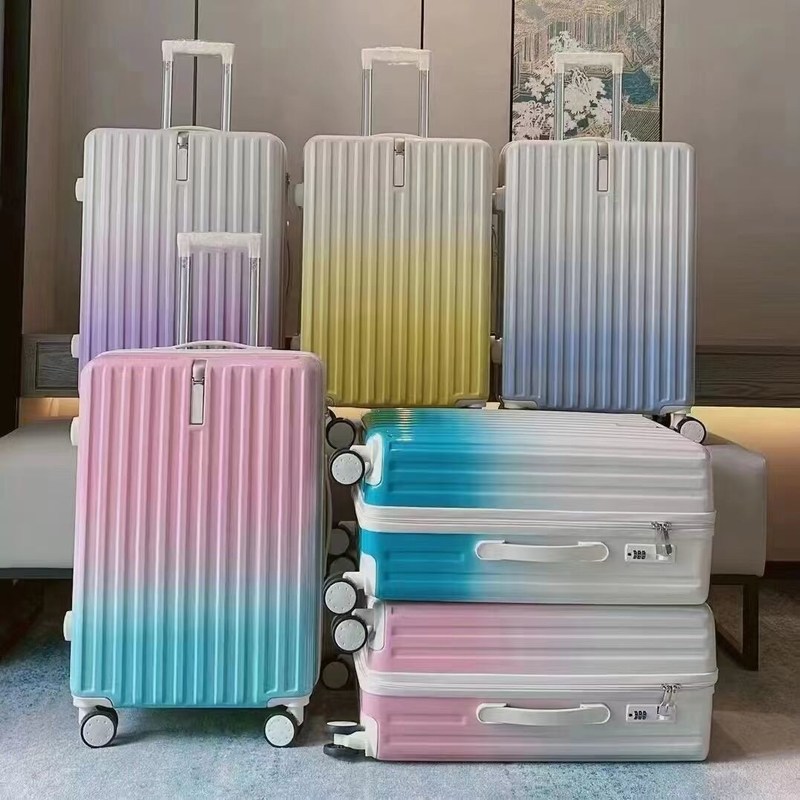 गर्म बिक्री थोक ग्रेडिएंट रंग एबीएस + पीसी सूटकेस सामान सेट अलग करने योग्य पहियों ट्रॉली सूटकेस रंगीन सामान यात्रा